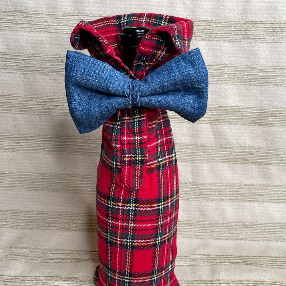 Handcrafted Wine and Liquor Bottle Gift Bag Made From Shirt and Tie